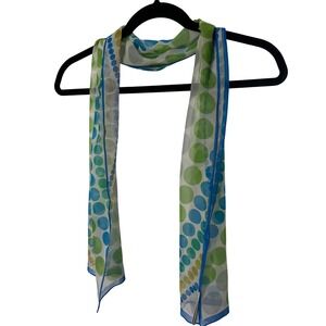 Jones New York Silk Scarf Blue Green Polka Dot Print Lightweight 50" x 10"
